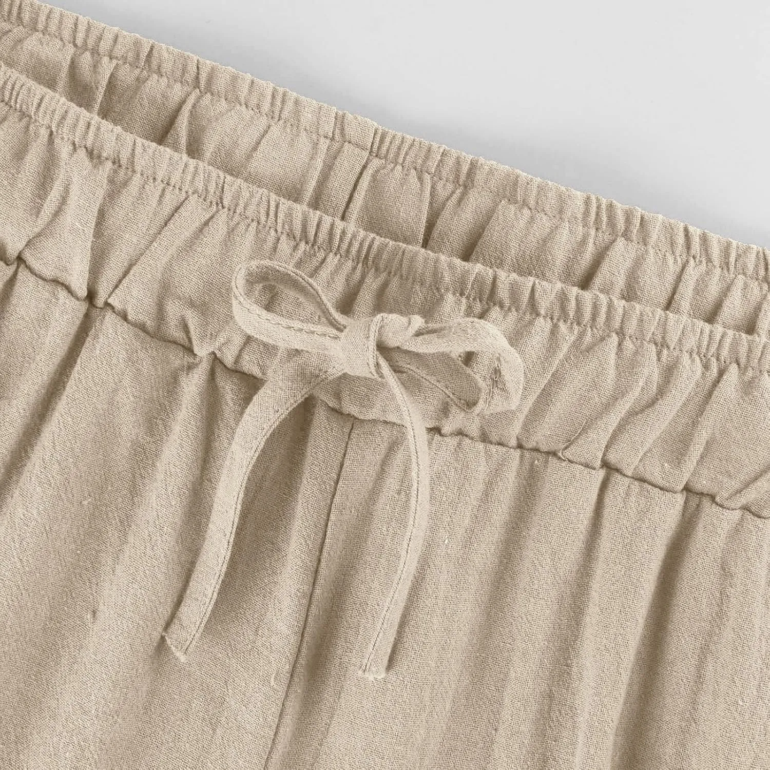 KIKX0DE Women's Fashion 2025 Linen Pants Summer Casual Wide Leg Loose Drawstring Trousers with Pockets