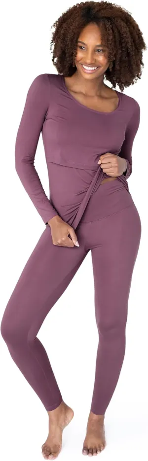 Kindred Bravely Jane Maternity Pajamas & Postpartum Lounge Sets for Women, Long Sleeve Nursing Pajamas (Burgundy Plum, Large)