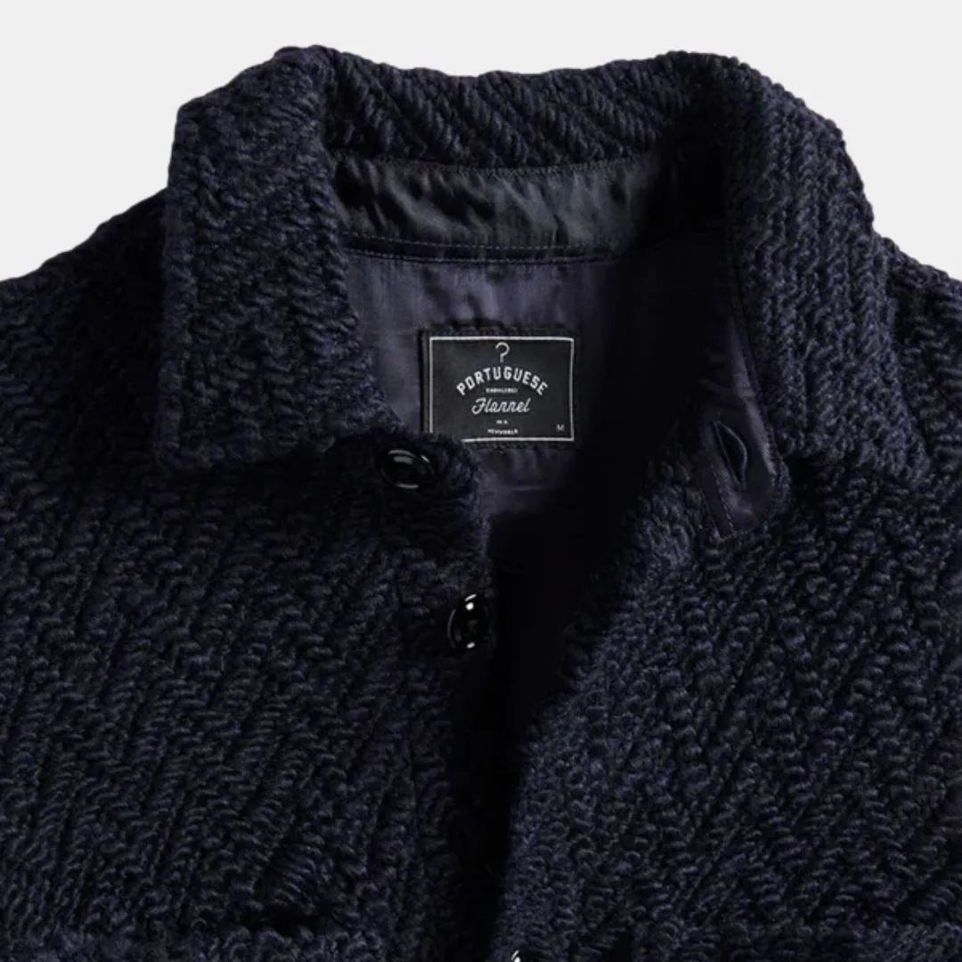 Knitted Herringbone Overshirt (Navy)