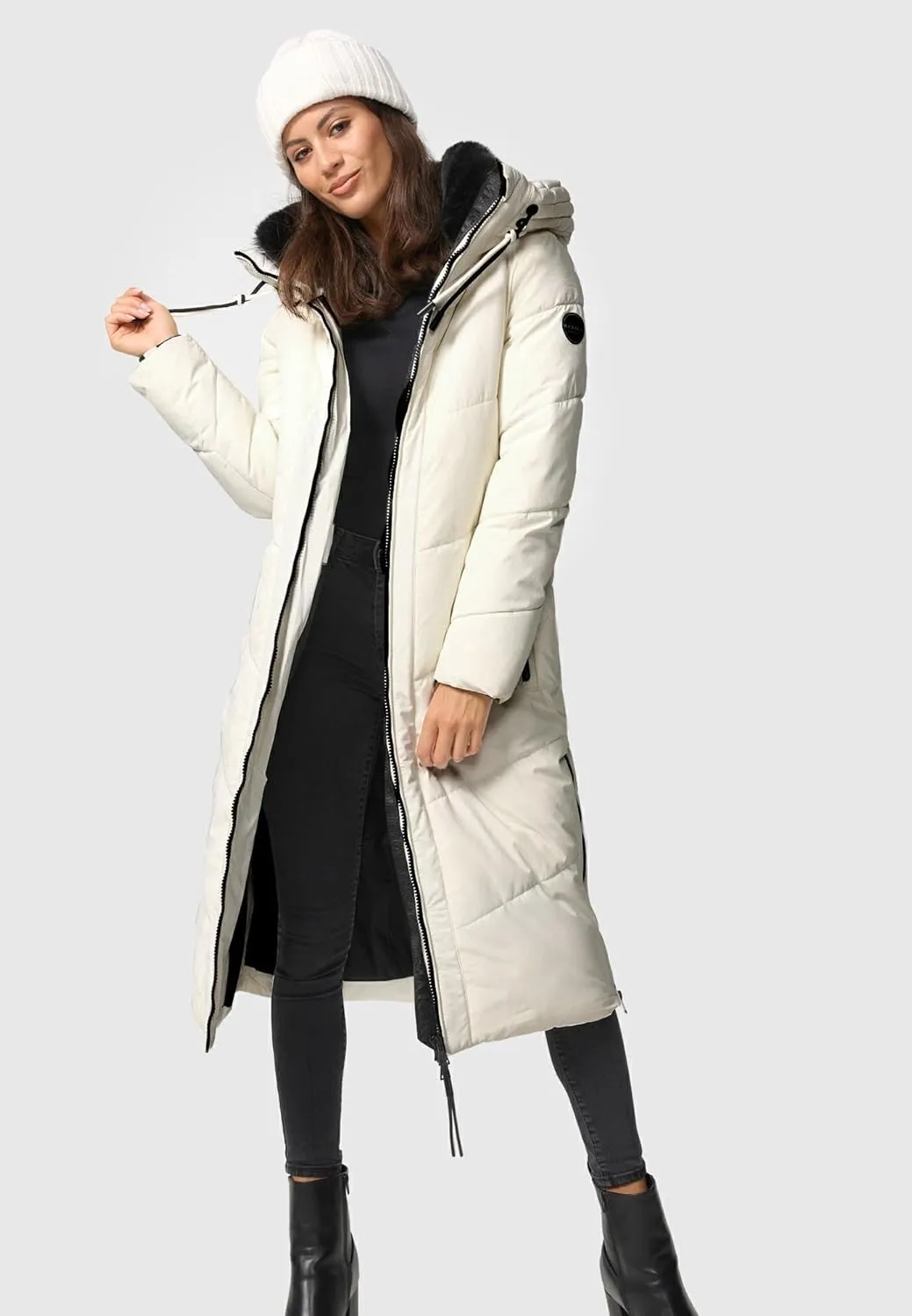 Ladies Long Winter Coat with Hood & Detachable Faux Fur Collar | Quilted Jacket for Women | Nadaree XVI XS-XXL