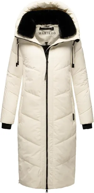 Ladies Long Winter Coat with Hood & Detachable Faux Fur Collar | Quilted Jacket for Women | Nadaree XVI XS-XXL