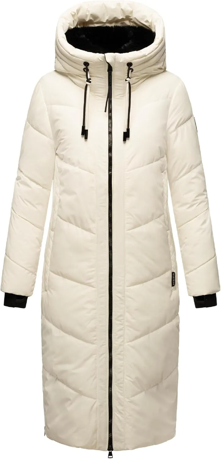 Ladies Long Winter Coat with Hood & Detachable Faux Fur Collar | Quilted Jacket for Women | Nadaree XVI XS-XXL