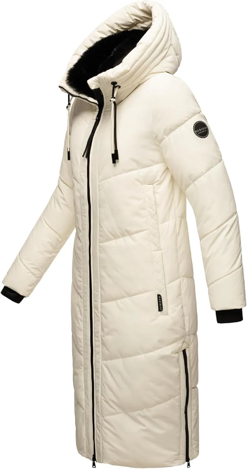 Ladies Long Winter Coat with Hood & Detachable Faux Fur Collar | Quilted Jacket for Women | Nadaree XVI XS-XXL