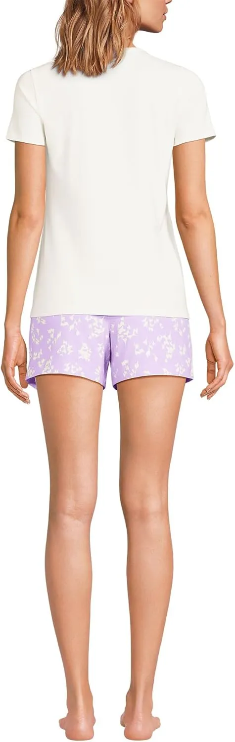 Lands' End Women's Knit Pajama Short Set Short Sleeve T-Shirt and Shorts
