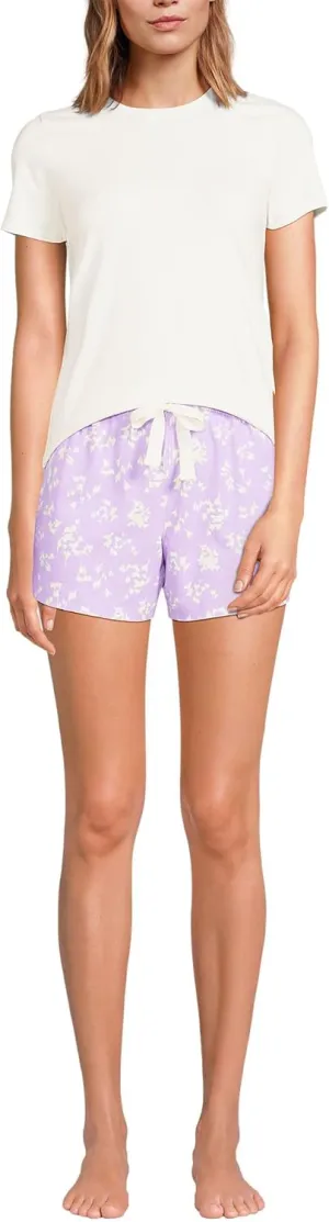 Lands' End Women's Knit Pajama Short Set Short Sleeve T-Shirt and Shorts