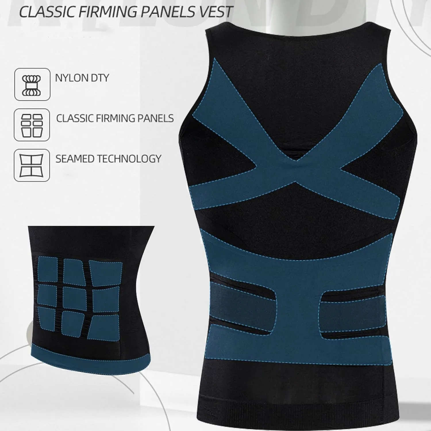 LARDROK Men Slimming Body Shaper Vest Gynecomastia Compression Shirts Tummy Control Shapewear Moobs Undershirt