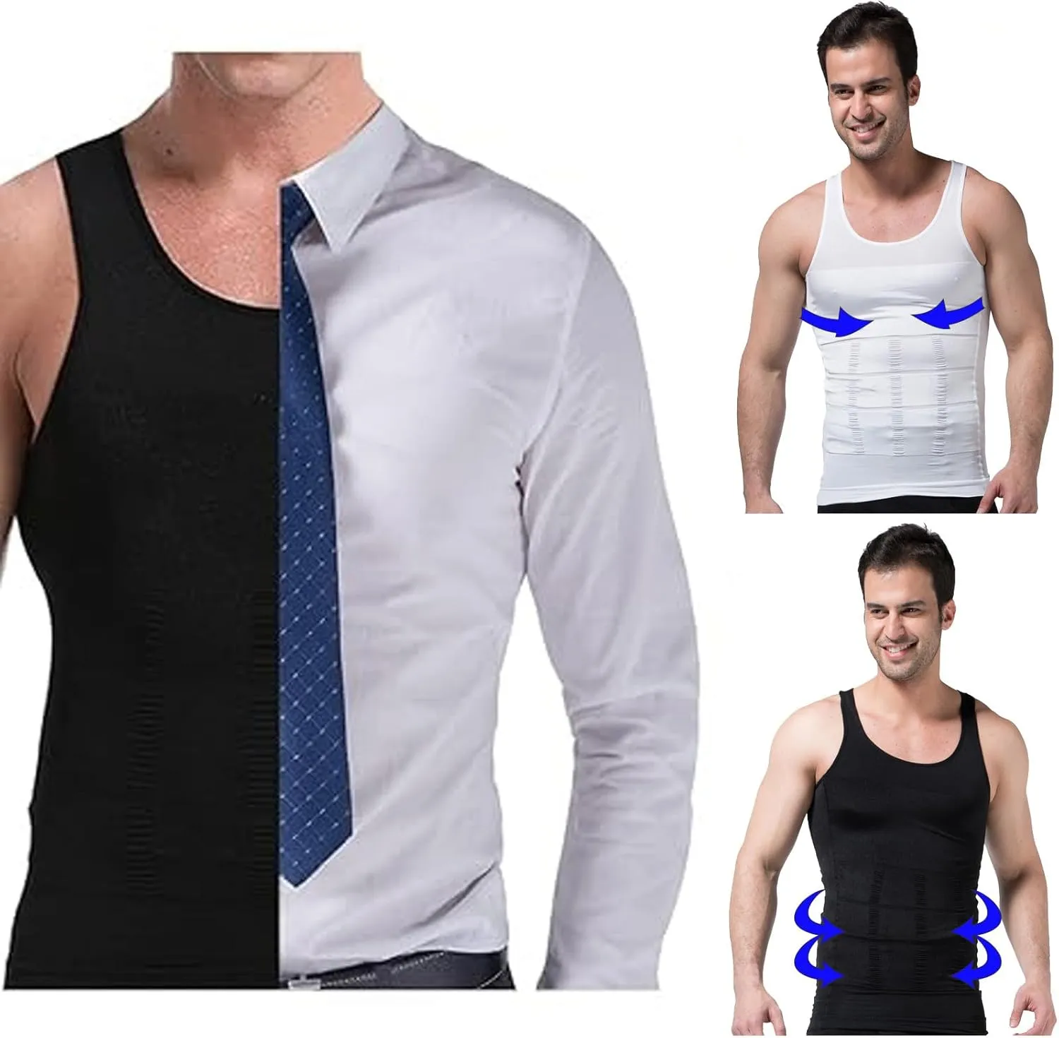 LARDROK Men Slimming Body Shaper Vest Gynecomastia Compression Shirts Tummy Control Shapewear Moobs Undershirt