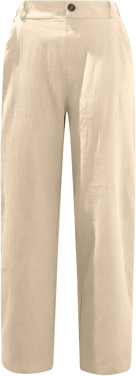 Lastesso Linen Pants Women Spring Summer Lounge Capris Vintage High Waist Straight Cotton Linen Pants Loose Ladies Trouser