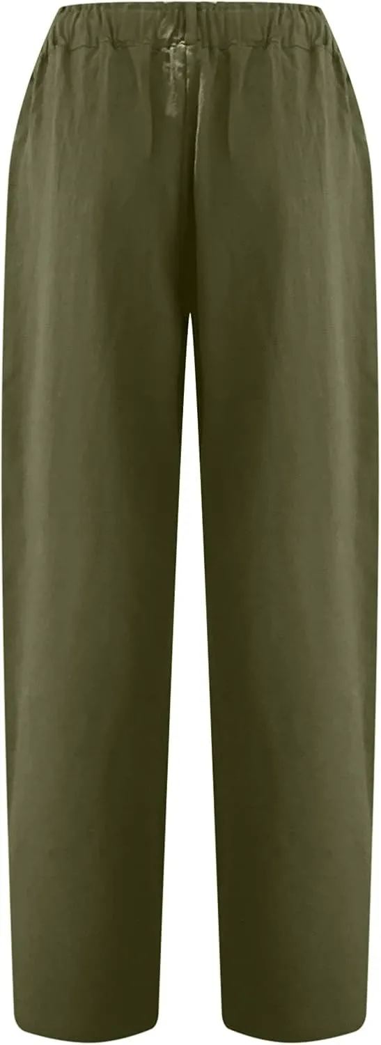 Lastesso Linen Pants Women Spring Summer Lounge Capris Vintage High Waist Straight Cotton Linen Pants Loose Ladies Trouser