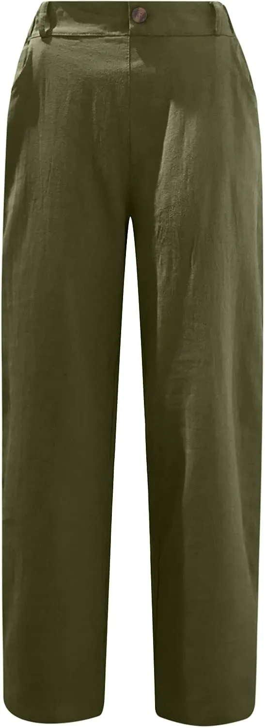Lastesso Linen Pants Women Spring Summer Lounge Capris Vintage High Waist Straight Cotton Linen Pants Loose Ladies Trouser