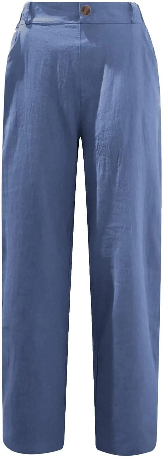 Lastesso Linen Pants Women Spring Summer Lounge Capris Vintage High Waist Straight Cotton Linen Pants Loose Ladies Trouser