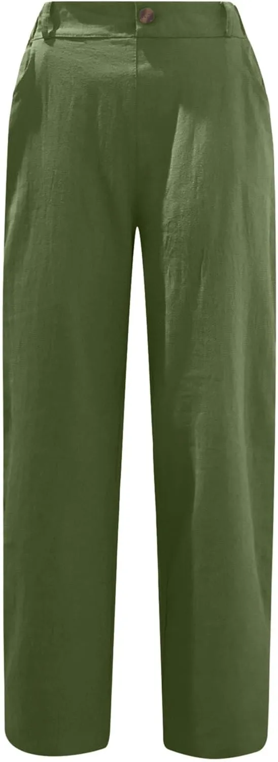 Lastesso Linen Pants Women Spring Summer Lounge Capris Vintage High Waist Straight Cotton Linen Pants Loose Ladies Trouser