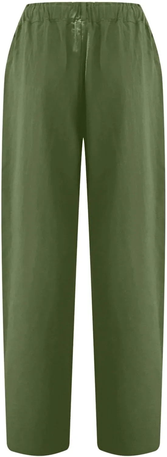 Lastesso Linen Pants Women Spring Summer Lounge Capris Vintage High Waist Straight Cotton Linen Pants Loose Ladies Trouser