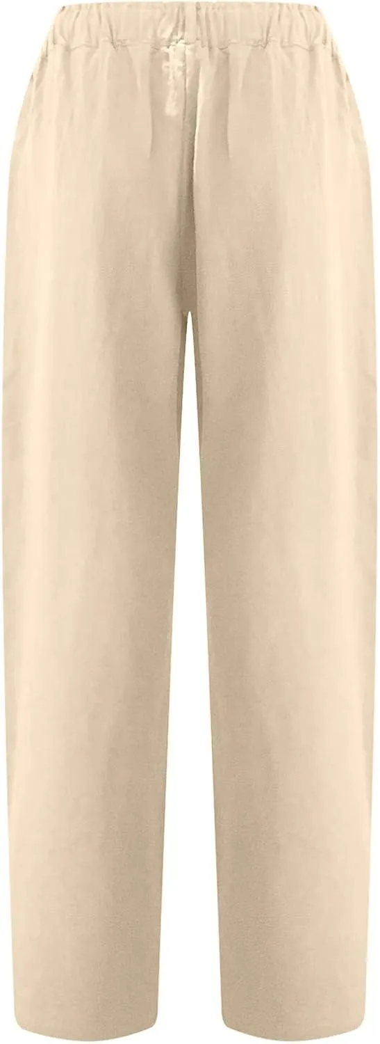 Lastesso Linen Pants Women Spring Summer Lounge Capris Vintage High Waist Straight Cotton Linen Pants Loose Ladies Trouser