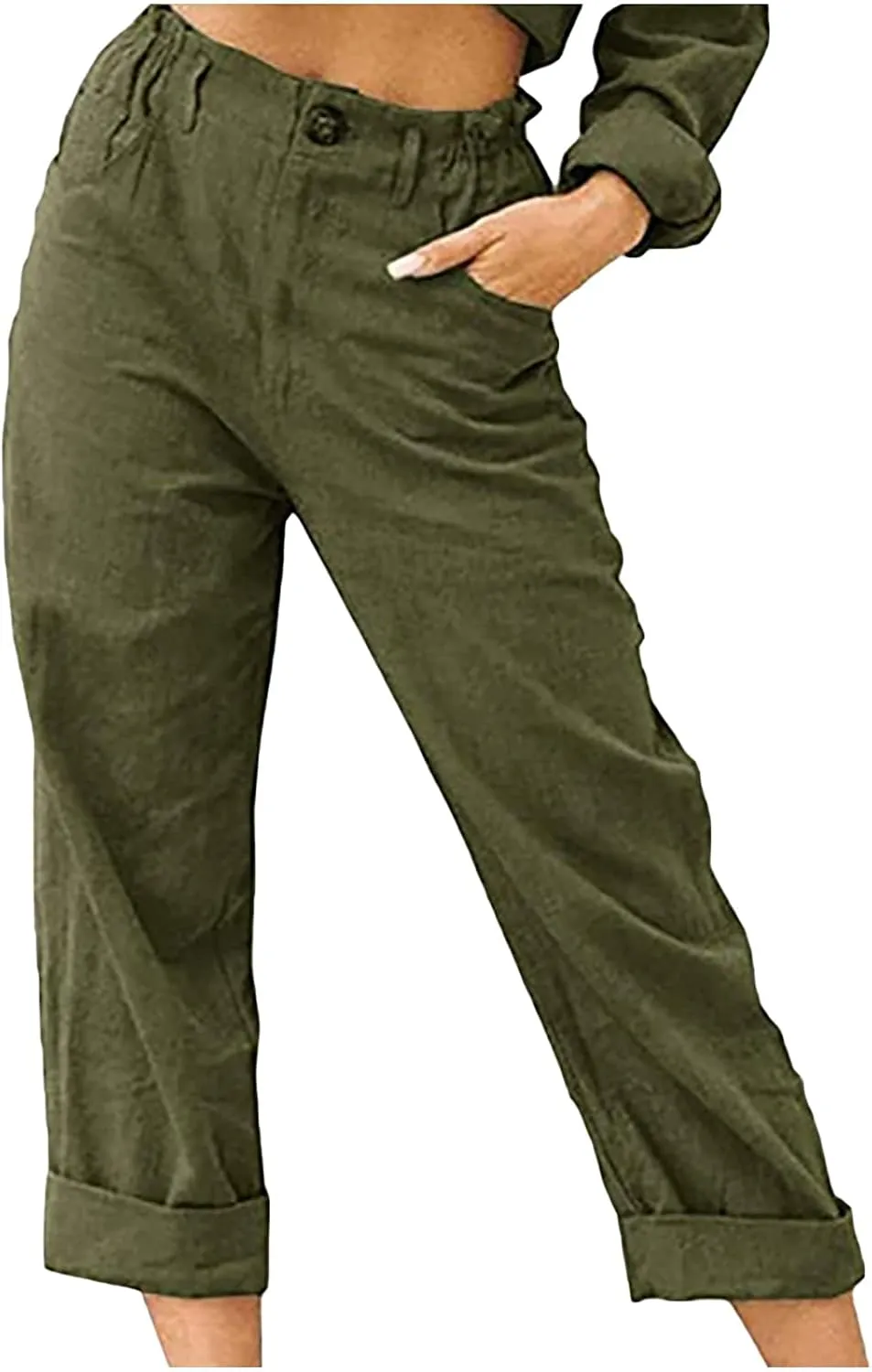 Lastesso Linen Pants Women Spring Summer Lounge Capris Vintage High Waist Straight Cotton Linen Pants Loose Ladies Trouser