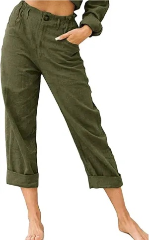Lastesso Linen Pants Women Spring Summer Lounge Capris Vintage High Waist Straight Cotton Linen Pants Loose Ladies Trouser