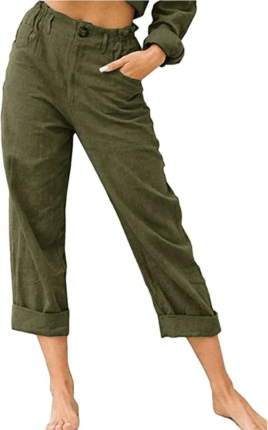 Lastesso Linen Pants Women Spring Summer Lounge Capris Vintage High Waist Straight Cotton Linen Pants Loose Ladies Trouser