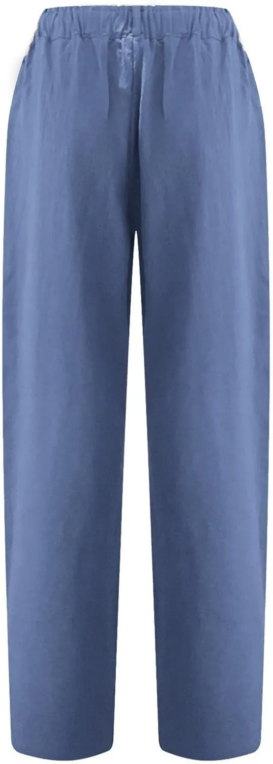 Lastesso Linen Pants Women Spring Summer Lounge Capris Vintage High Waist Straight Cotton Linen Pants Loose Ladies Trouser