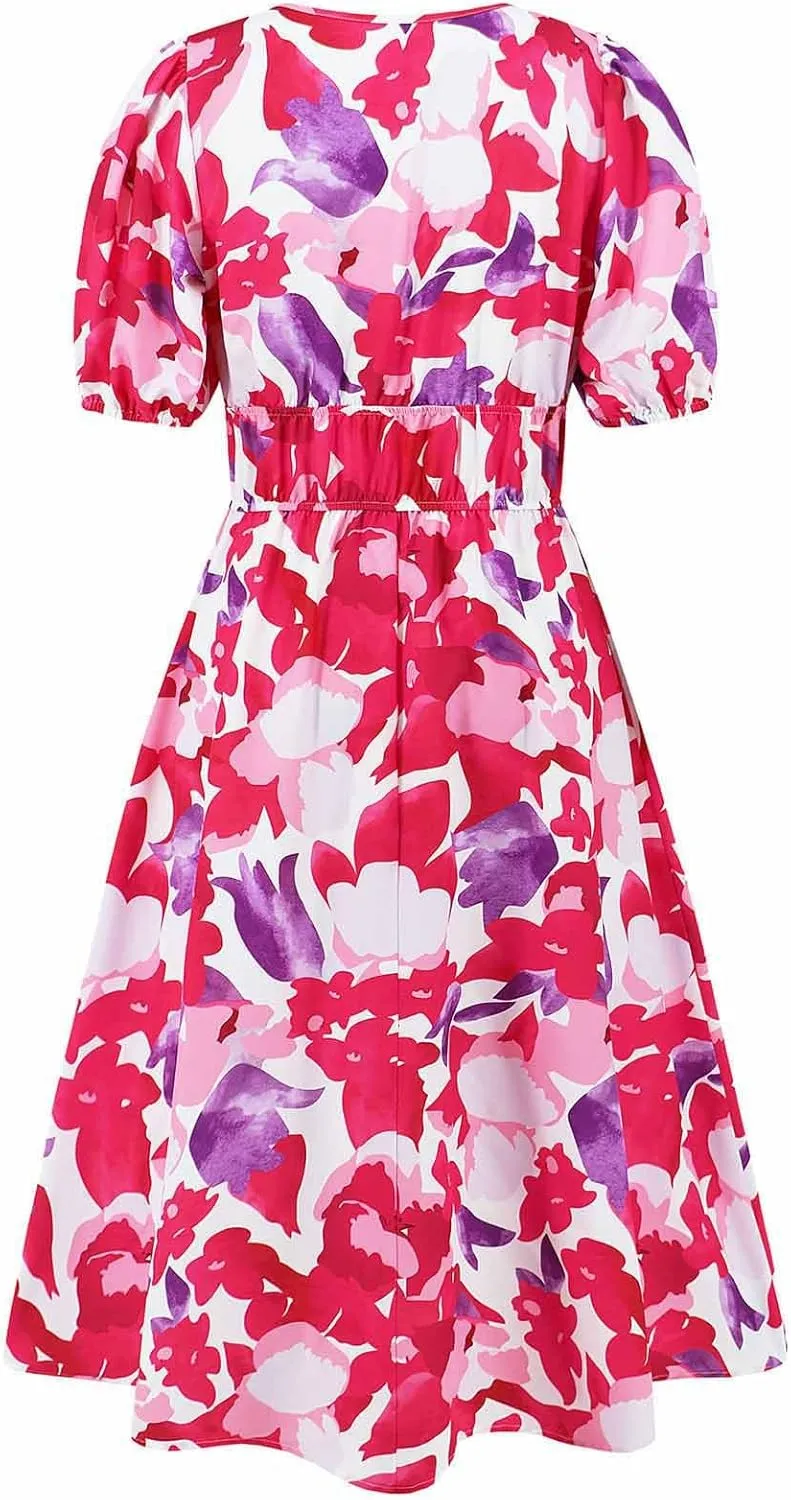 Lastesso Sundresses for Women Floar Print Flowy Maxi Dresses Casual V Neck Short Sleeve Outfits Summer Beach Sun Dresses