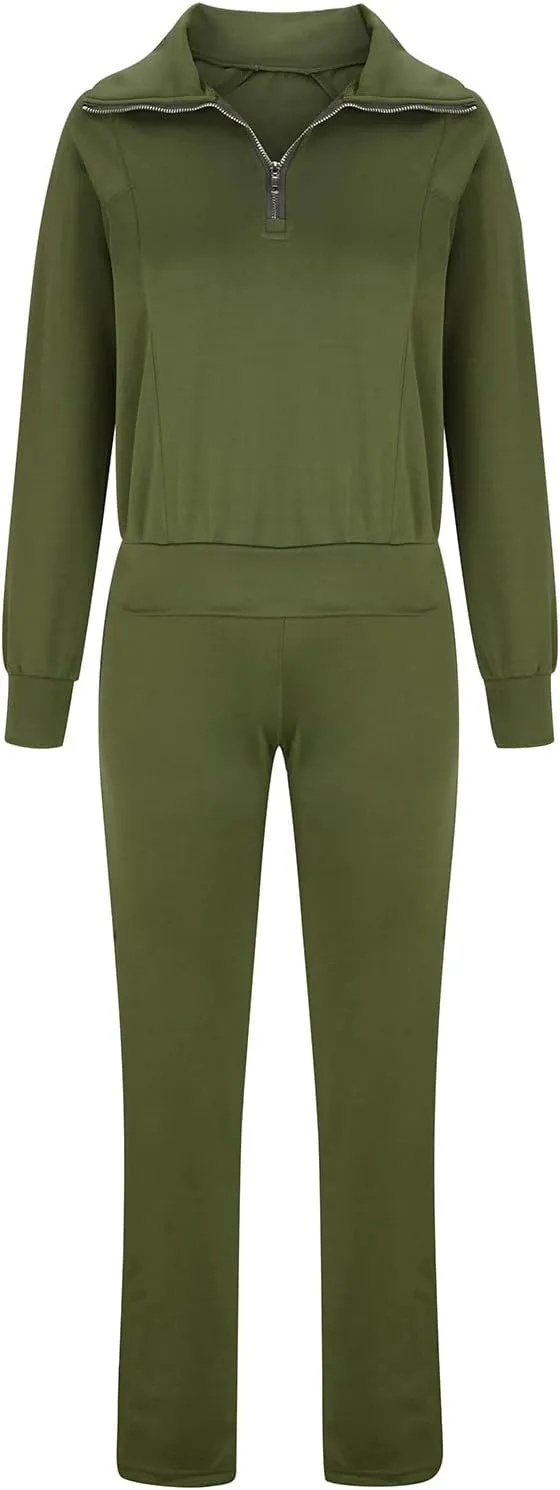Lastesso Two Piece Loungewear Sets for Women 1/4 Zip Neck Loose Long Sleeve Sweatshirts Wid Leg Pants Trendy Sweatsuits Sets