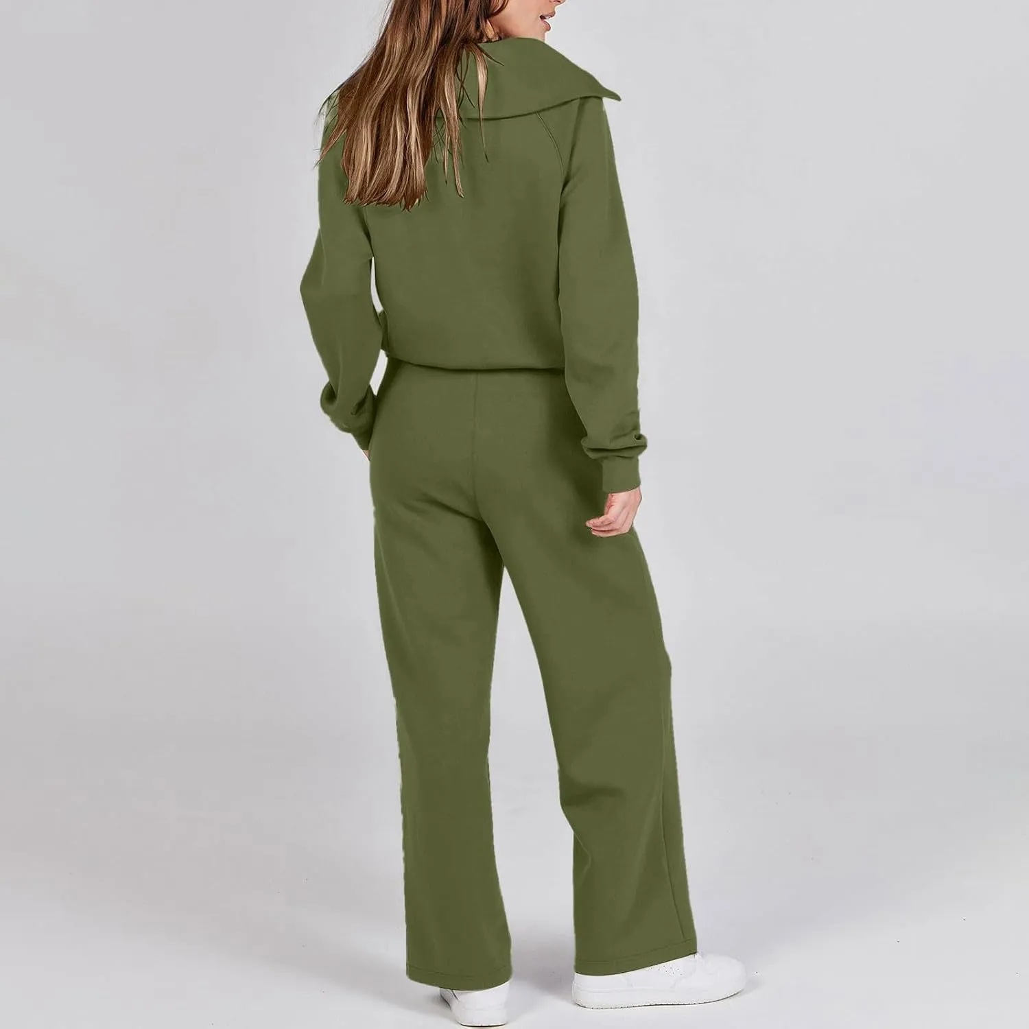 Lastesso Two Piece Loungewear Sets for Women 1/4 Zip Neck Loose Long Sleeve Sweatshirts Wid Leg Pants Trendy Sweatsuits Sets