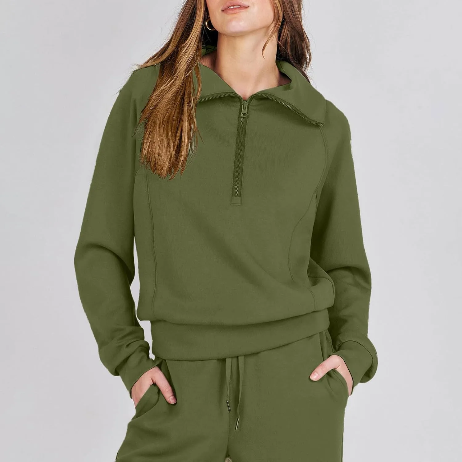 Lastesso Two Piece Loungewear Sets for Women 1/4 Zip Neck Loose Long Sleeve Sweatshirts Wid Leg Pants Trendy Sweatsuits Sets