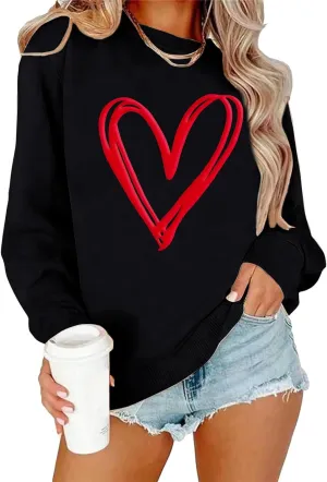 LAZYCHILD Women Valentines Sweatshirt: Cute Heart Graphic Shirts Valentine Pullover Long Sleeve Tops
