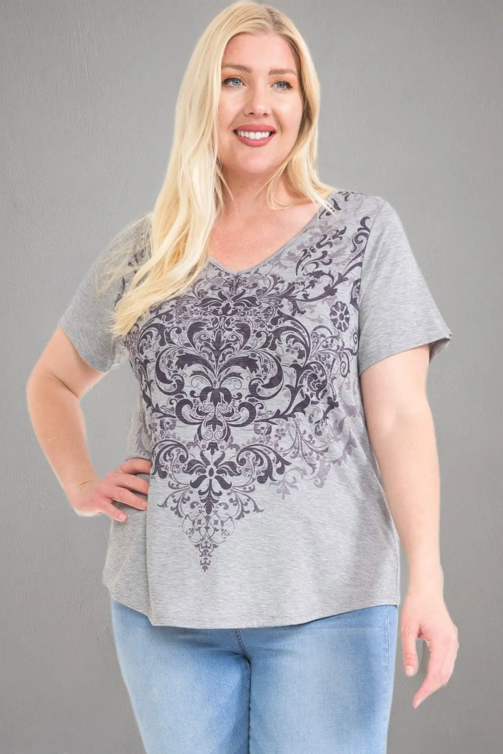 LEEBE Women and Plus Size Short Sleeve Print Top II (Small-5X)