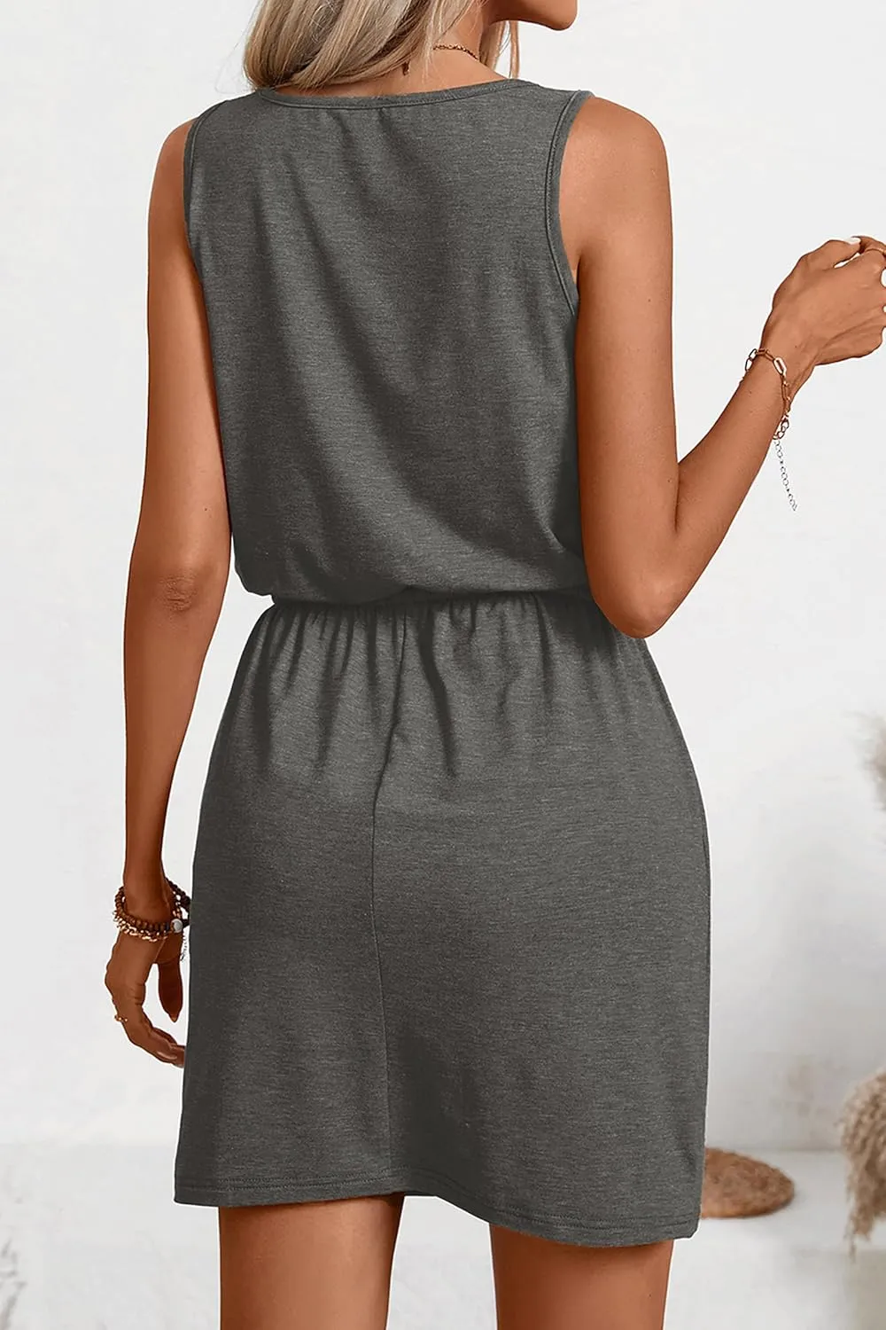 levaca Womens Summer Dresses Breathable Drawstring Tank Mini Sundress 2025 Beach Vacation Clothes for Women
