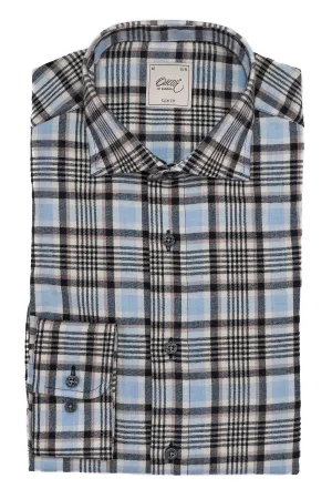 Light blue checked slim fit flannel shirt