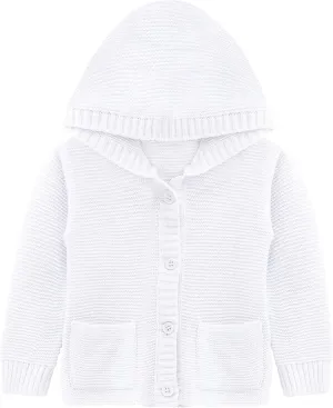 Lilax Baby Girls' Hooded Cardigan, Soft Knit Ribbed Button Closure Sweater