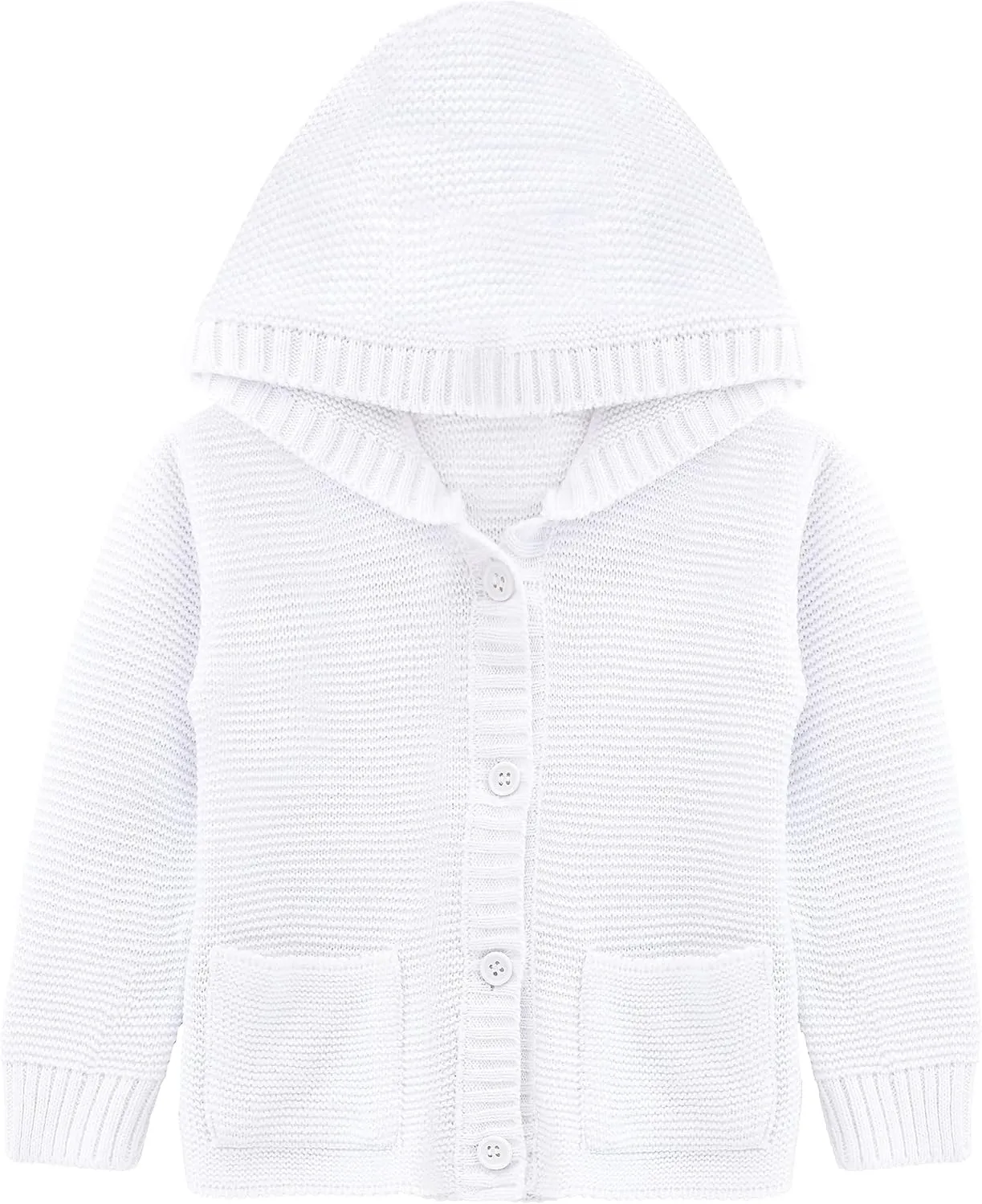 Lilax Baby Girls' Hooded Cardigan, Soft Knit Ribbed Button Closure Sweater