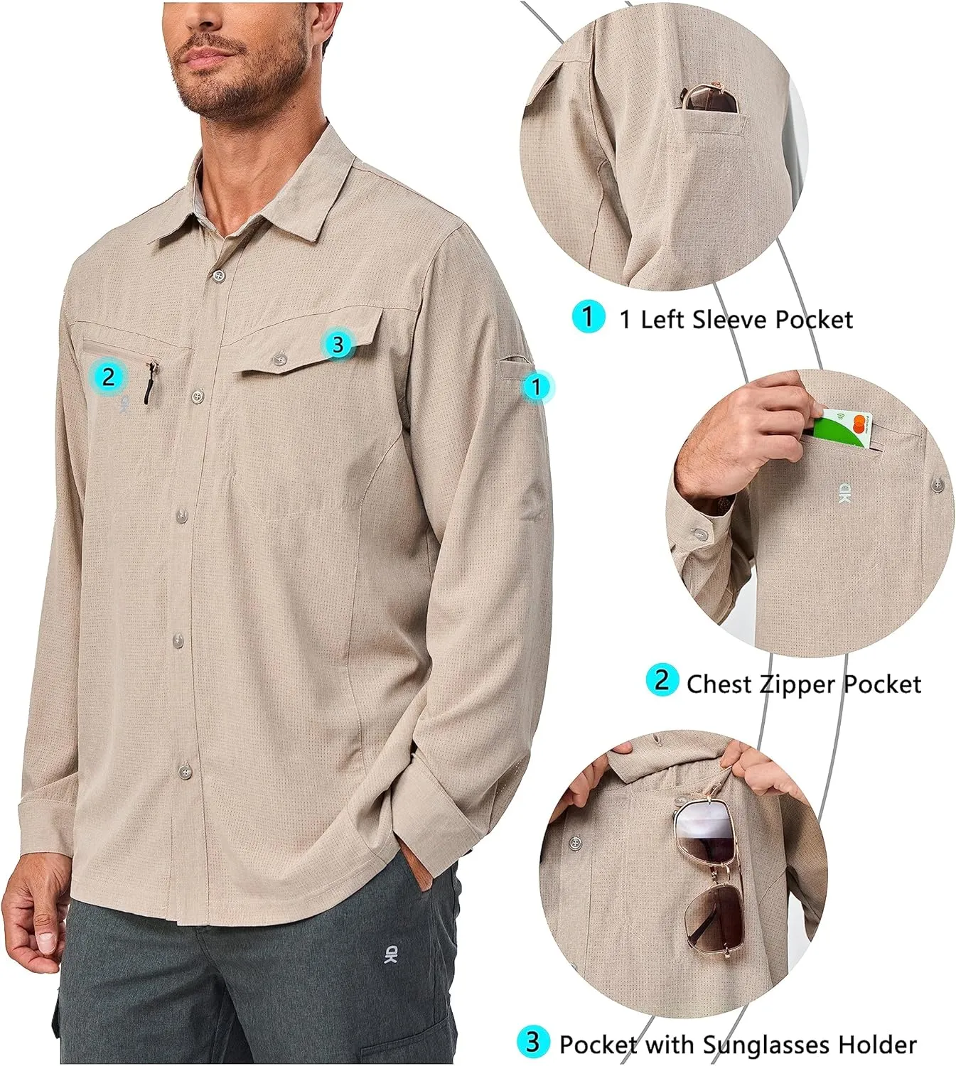Little Donkey Andy Mens UPF 50  UV Protection Long Sleeve Lightweight Shirt Breathable Quick Dry Hiking Fishing Shirts