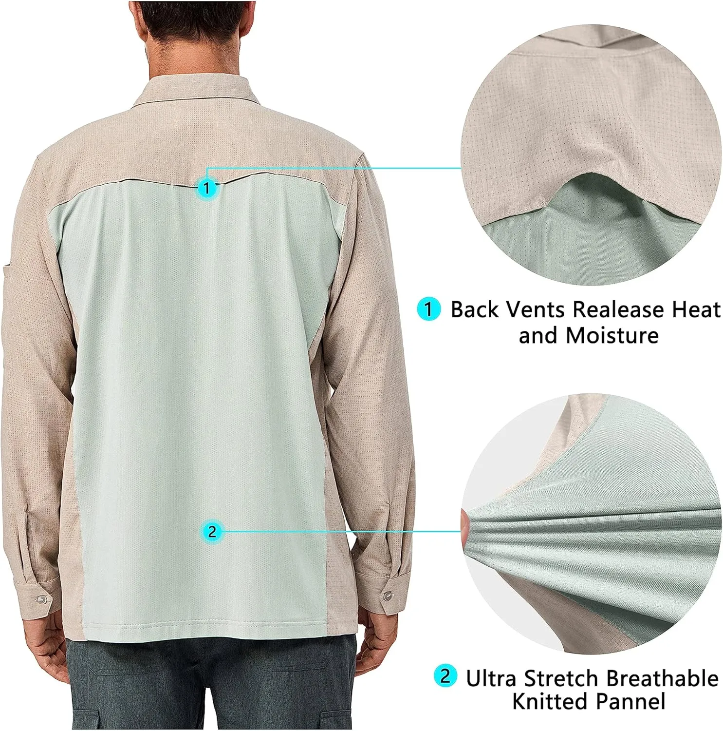 Little Donkey Andy Mens UPF 50  UV Protection Long Sleeve Lightweight Shirt Breathable Quick Dry Hiking Fishing Shirts