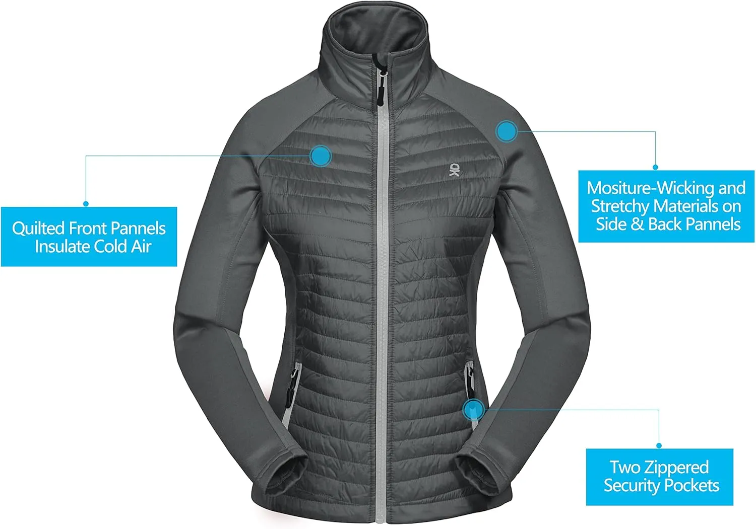 Little Donkey Andy Women's Insulated Hiking Jacket, Thermal Running Hybrid Jacket, Lightweight Breathable and Warm
