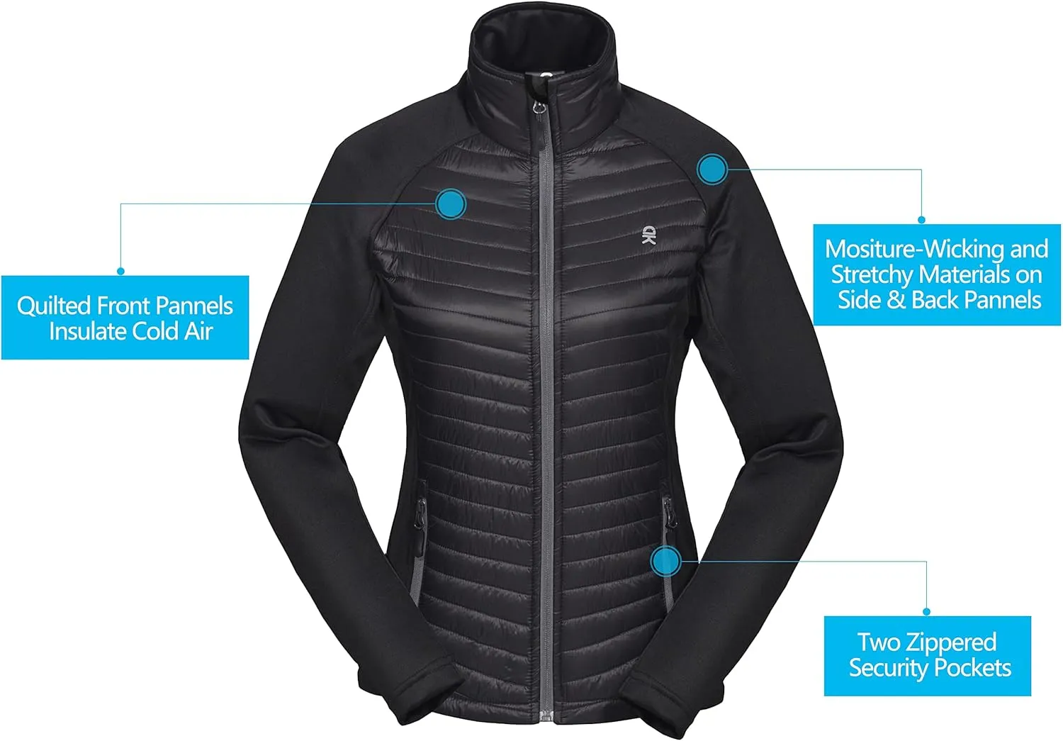 Little Donkey Andy Women's Insulated Hiking Jacket, Thermal Running Hybrid Jacket, Lightweight Breathable and Warm