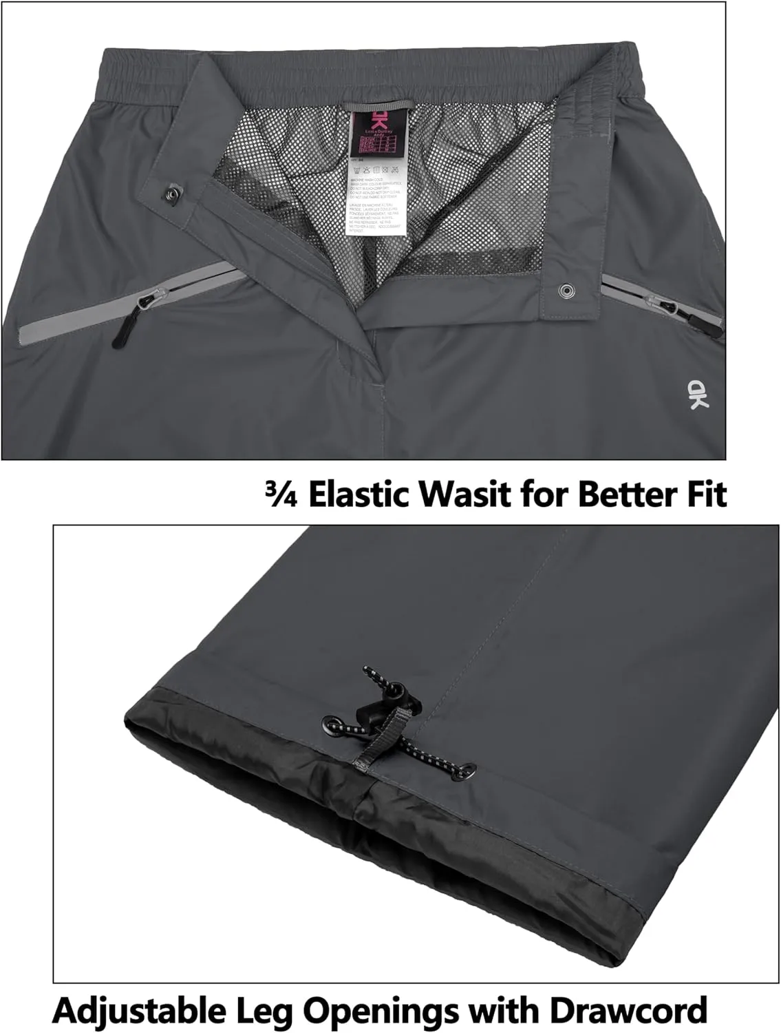 Little Donkey Andy Women's Lightweight Waterproof Rain Pants Breathable Hiking Pants for Outdoor Fishing