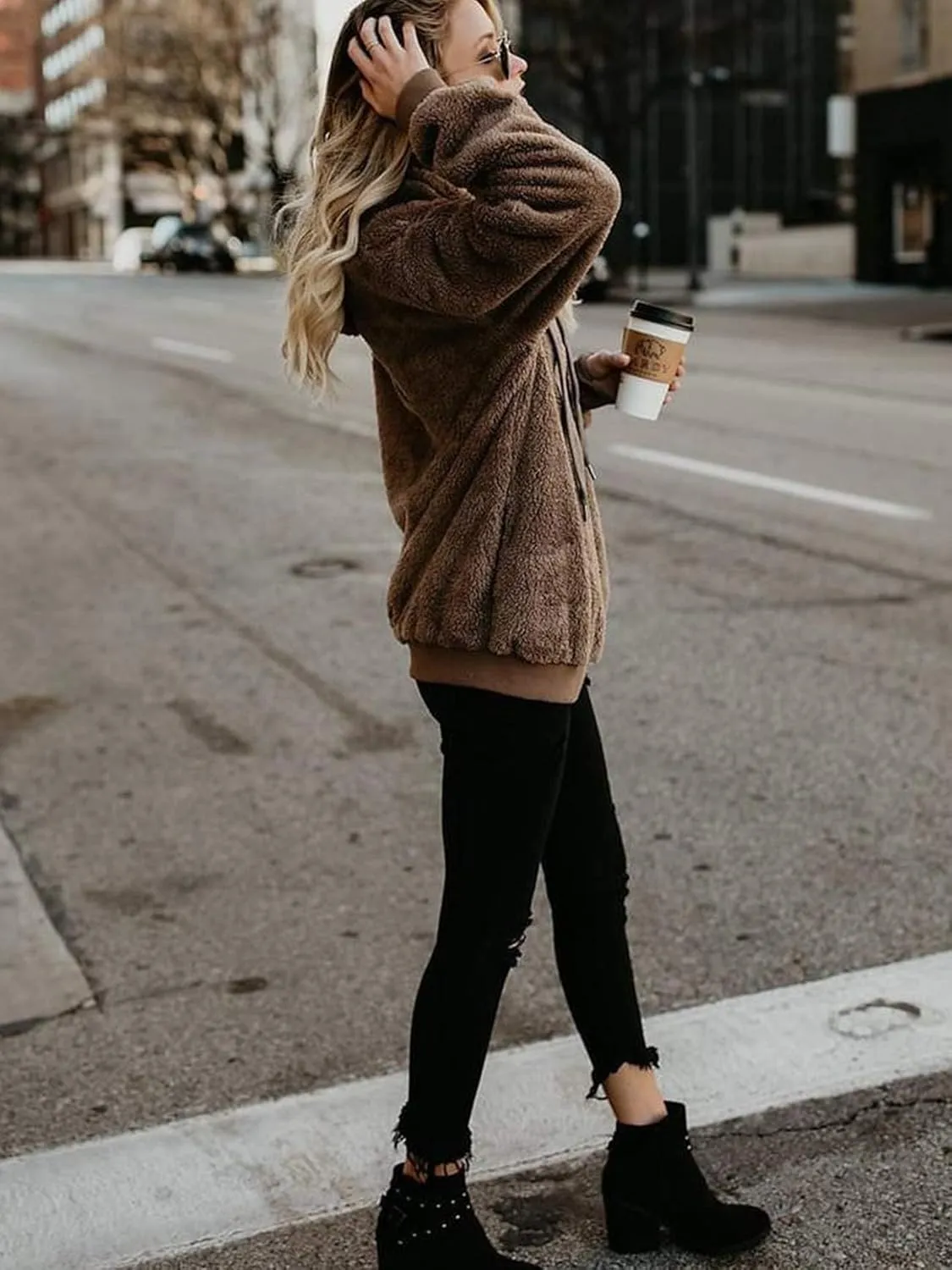 LOAIHA Western Fuzzy Fleece Hoodies for women Aztec Print Half Zip Sherpa Pullover Oversized Tribal Graphic Sweatshirts