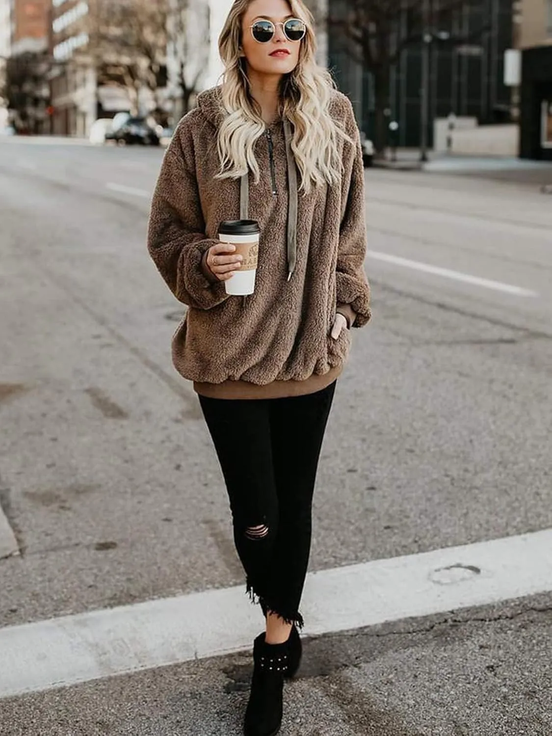 LOAIHA Western Fuzzy Fleece Hoodies for women Aztec Print Half Zip Sherpa Pullover Oversized Tribal Graphic Sweatshirts