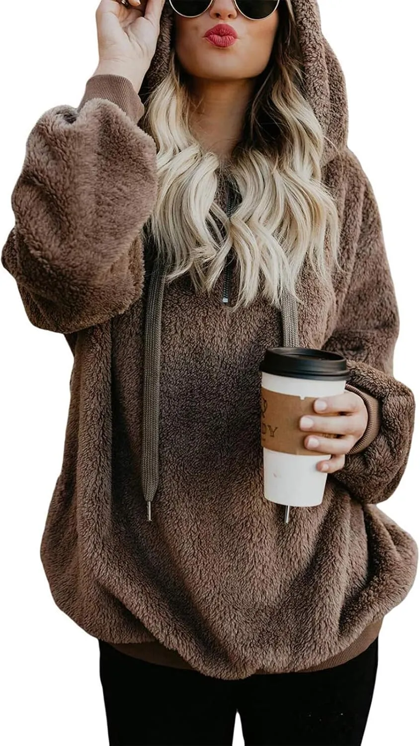 LOAIHA Western Fuzzy Fleece Hoodies for women Aztec Print Half Zip Sherpa Pullover Oversized Tribal Graphic Sweatshirts