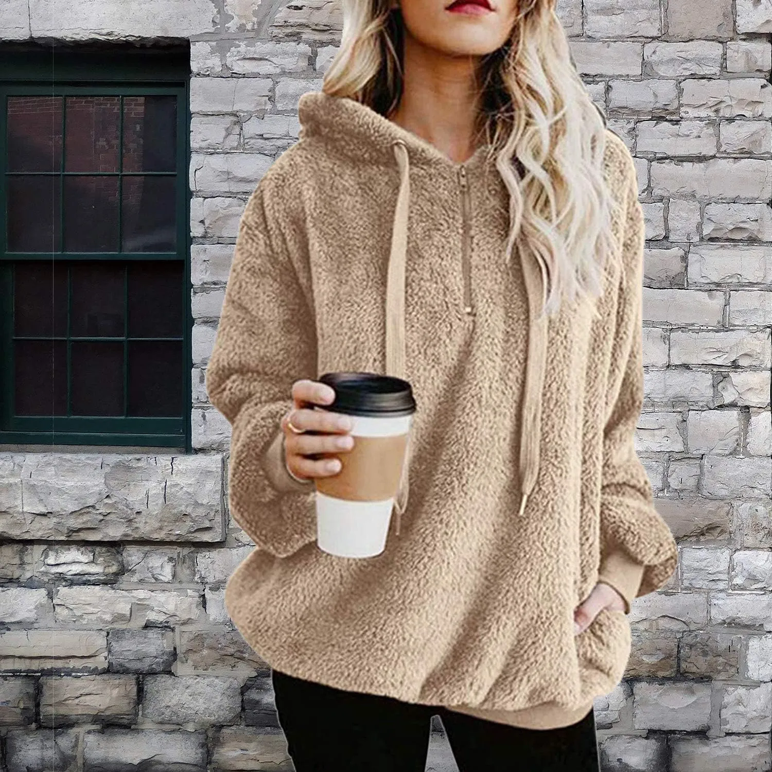 LOAIHA Western Fuzzy Fleece Hoodies for women Aztec Print Half Zip Sherpa Pullover Oversized Tribal Graphic Sweatshirts