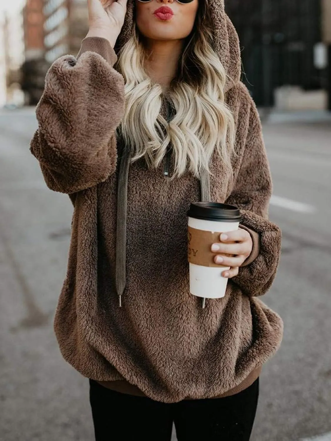 LOAIHA Western Fuzzy Fleece Hoodies for women Aztec Print Half Zip Sherpa Pullover Oversized Tribal Graphic Sweatshirts