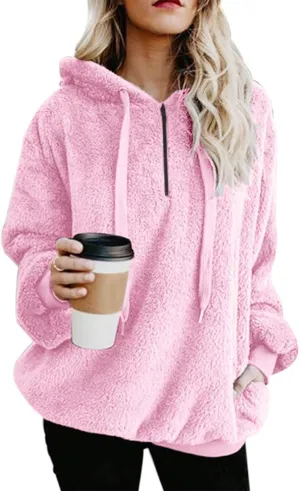 LOAIHA Western Fuzzy Fleece Hoodies for women Aztec Print Half Zip Sherpa Pullover Oversized Tribal Graphic Sweatshirts