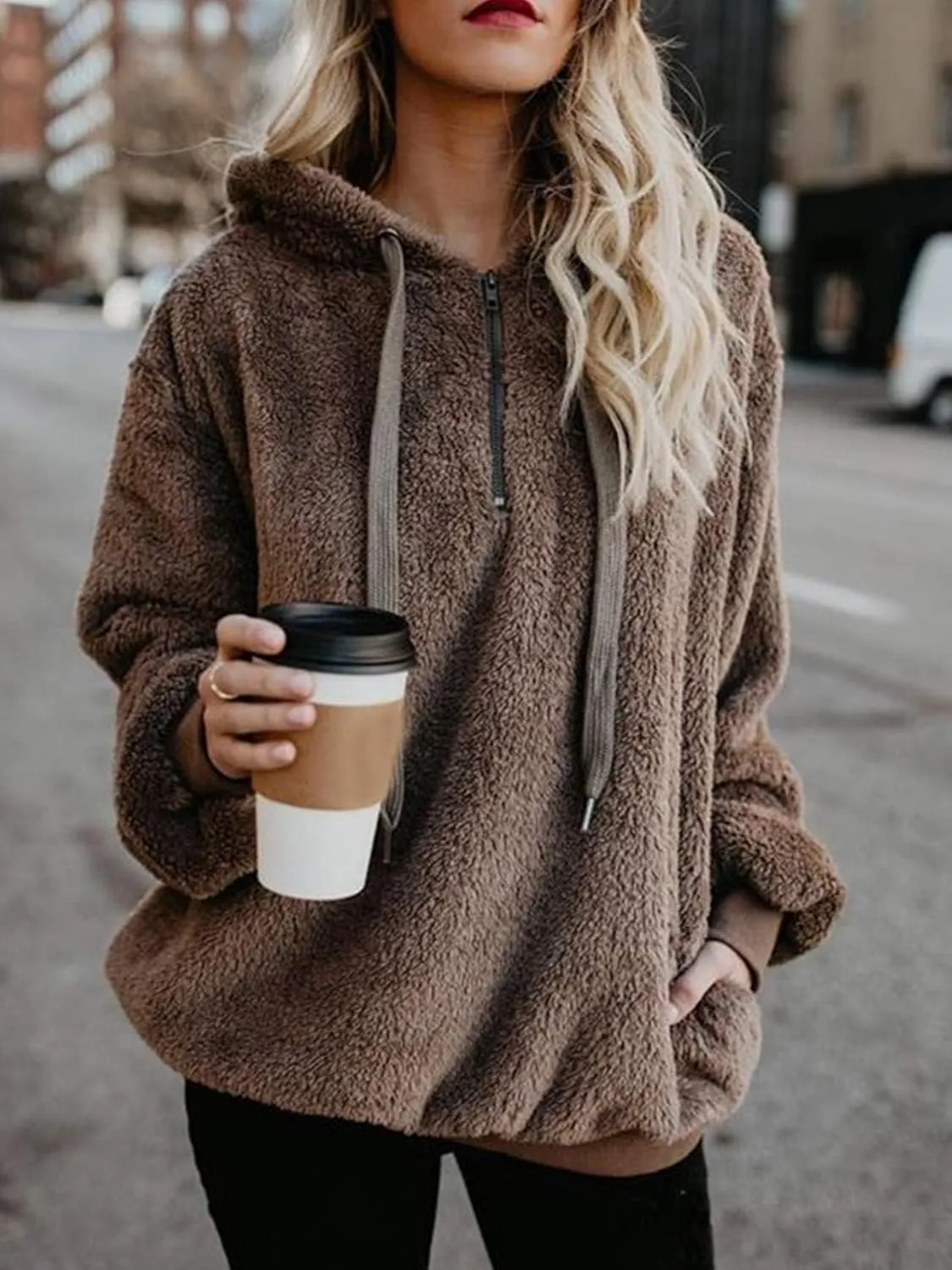 LOAIHA Western Fuzzy Fleece Hoodies for women Aztec Print Half Zip Sherpa Pullover Oversized Tribal Graphic Sweatshirts