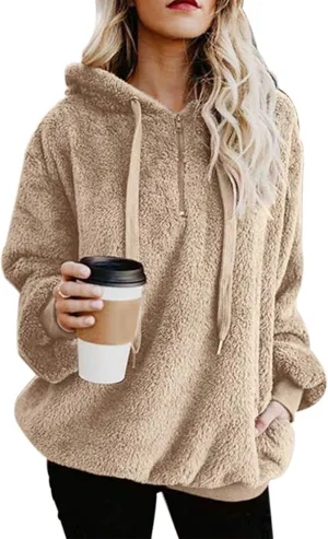 LOAIHA Western Fuzzy Fleece Hoodies for women Aztec Print Half Zip Sherpa Pullover Oversized Tribal Graphic Sweatshirts