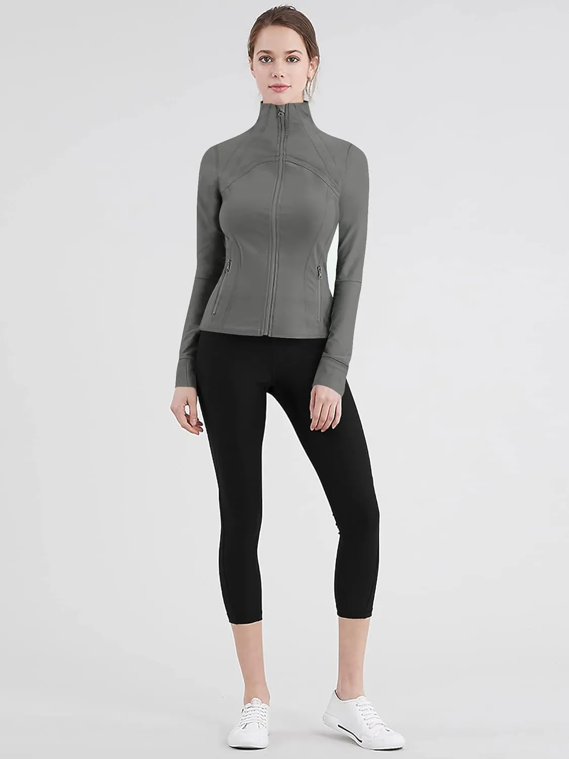 Lock and Love Women's Full Zip-up Yoga Workout Running Track Jacket with Thumb Holes