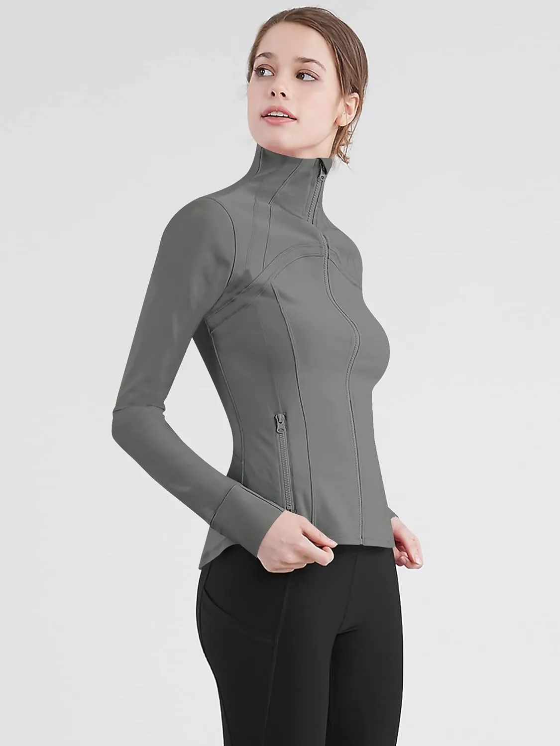 Lock and Love Women's Full Zip-up Yoga Workout Running Track Jacket with Thumb Holes