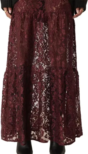 LOFAAC Women Sexy Lace Long Skirts High Waist See Through Flowy Maxi Skirts Sheer Floral Lace Party A-line Midi Skirt