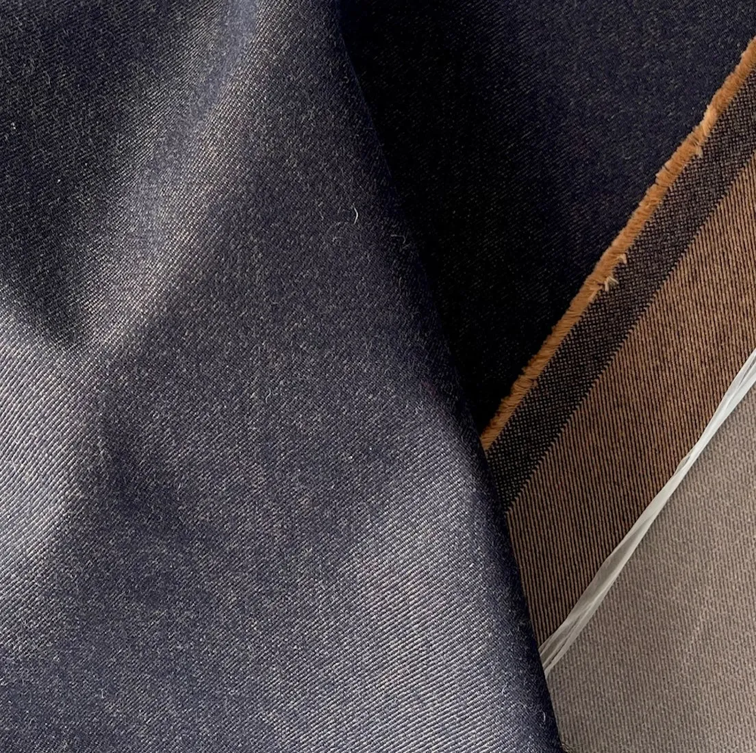 Loro Piana Storm System® Water-Resistant Navy & Cognac Cotton Denim Twill (Made in Italy)