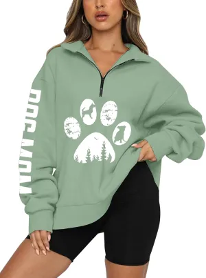LOTUCY Dog Mom Sweatshirts Women Funny Dog Paw Graphic Shirts Mom Life Casual Long Sleeve Pullover Tops